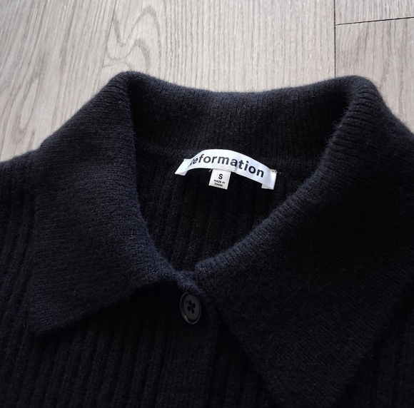 Reformation Frida Rib Knit Recycled Cashmere Collared Cardigan Black S - Picture 7 of 15